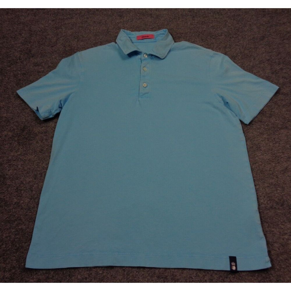 Drumohr Polo Shirt Mens M Blue Pique Knit Cotton Short Sleeve